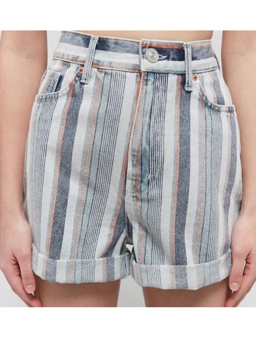 BDG Mom High Rise Striped Rolled-Cuff Shorts